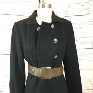 TAHARI wool double breasted military detail coat